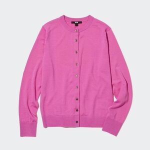 Uniqlo Extra Fine Merino Crew Neck Cardigan Sweater Pink Size Medium